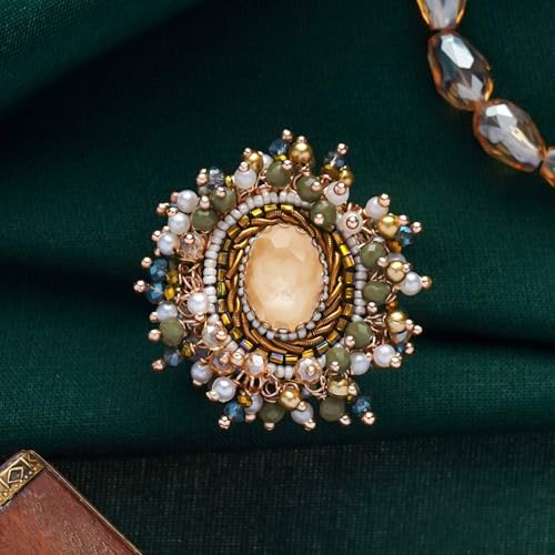 Image of SANJOYA by EVERSTYLISH Embroidered Ring for Women | Shell & Beaded Adjustable Statement Ring | Ethnic Jewelry for Weddings & Festive Occasions