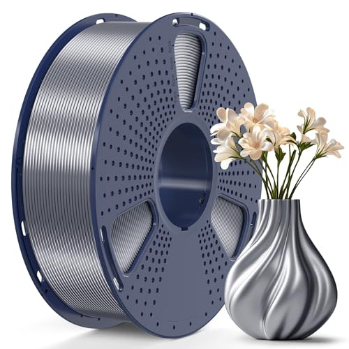 Image of SUNLU 3D Printer Silk Filament,Shiny Silk PLA Filament 1.75mm, Smooth Silky Surface, Great Easy to Print for 3D Printers, Dimensional Accuracy + /- 0.02mm, Silk Grey 1KG