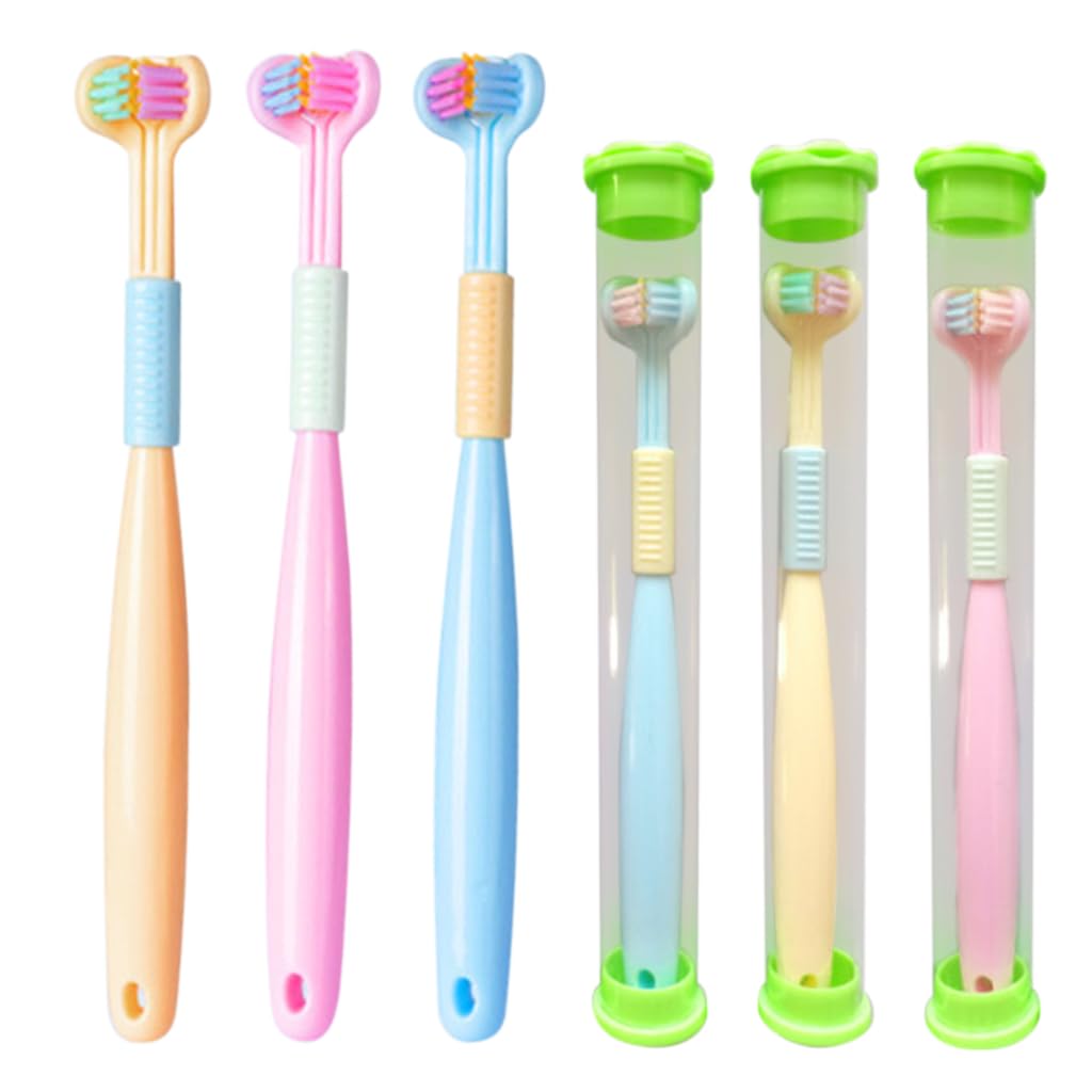 HANNEA 3Pcs Kids Toothbrush Multi-Sided Bristles Toothbrush Soft Bristles Toothbrush With Intergrated Tongue Scraper Autism Toothbrush Dental Care Toothbrush - Manual