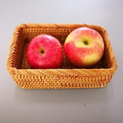 Miniatura 6 de Caja de frutas de mimbre rectangular hecha a mano, bandeja de ratán, organizador de revistas y objetos pequeños, cesta para servir (pequeña)
