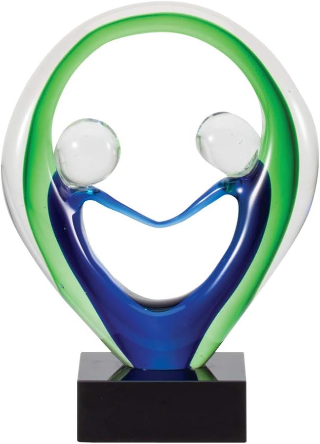 SHOP AWARDS AND GIFTS Customizable 8 Inch Hand Blown Sculptured Two People Shaking Hand Glass Award, Includes Personalization