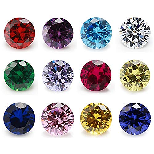 JIANGYUANGEMS 12pcs 10mm Birthday Stone 1pcs Per Colors Round Loose Cubic Zirconia Stones Synthetic Ruby 5# Synthetic Spinel 113#