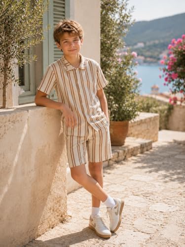 Image of Cakaner Tween Boys Summer Clothes 2 Piece Short Sleeve Graphic T-Shirt and Shorts Casual Outfit Set Size 7-14