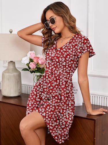Image of Heymoments Women's Ruffle Sleeve V Neck Swing Sundress Summer Casual A-Line Midi Dress with Pockets S-2XL