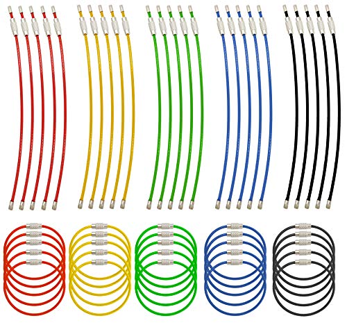WZT 50 Pcs Wire Keychains 2mm 6.3 inches, Assorted Colored Cable Loops Stainless