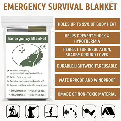 50 Pieces Emergency Mylar Thermal Blankets Space Blanket Survival Kit