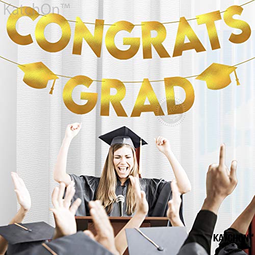 Image of KatchOn, Glitter Gold and Black Congrats Grad Banner - 10 Feet | Gold and Black Grad Banner, Cap Garland for Graduation Cap Decorations 2026 | Graduation Decorations 2026