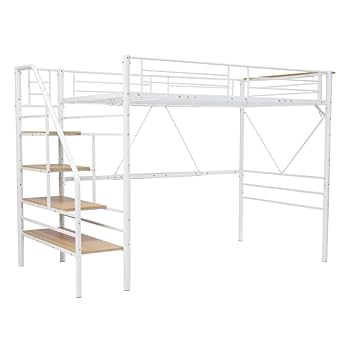 大人気！ロフトベッド 階段付き Sコンセント付き 収納　パイプベッド　WHITE Amazon｜ロフトベッド 階段付き S パイプベッド シングル