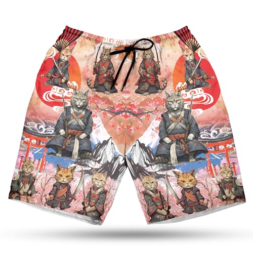 Japanese Samurai Men's Swim Trunks - Japanese Warrior Hawaiian Shorts for Men, Men's Summer Bathing Shorts Set 22