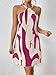 LIGHT DOT Women's Summer Dress Printed Halter Neck Mini Casual Pleated Lined Sundress (Fuchsia, L)