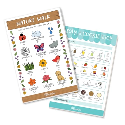 Image of Tiny Expressions Kids Imaginative Play Notepads - 40 Pages Order-Taking Soda & Cookie Shop Notepad & 40 Pages for Nature Walk Scavenger Hunt - Imaginative Role Play, Pretend Play Notepads