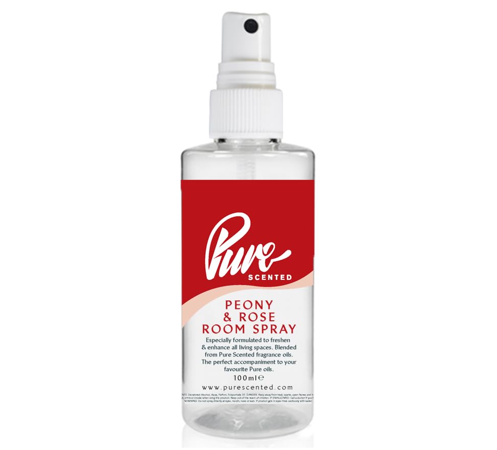 "Pure Scented 100ml Room & Fabric Sprays Suitable For Home, Car, Caravan, Work, Gym Bags, Odour Eliminators (1 x 100ml, Peony & Rose)"
