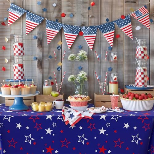Image of Newwiee 6 Pcs 4th of July Patriotic Tablecloth Disposable American Flag Table Cloth Plastic Red White Blue Independence Day Rectangle Table Cover 250th Decoration(Funny Style,51x87)