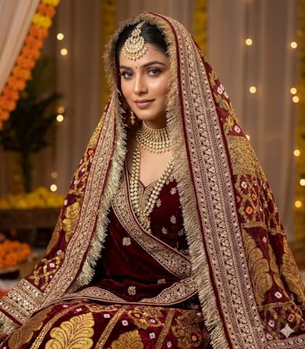Image of Navti Creations Wedding bridal Dupatta /Chunni in banarasi silk Brocade with Katrina Kaif's Marriage dupatta's Embroidery border and 4 side golden Kiran