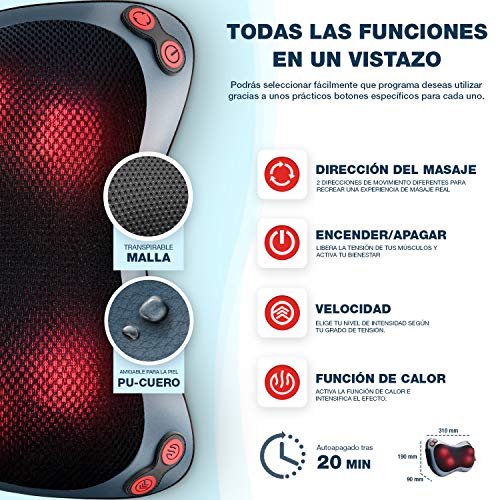 Cojin-de-masaje-Relaxxnow-Masajeador-con-Funcion-de-Calor-y-Cabezales-de-Masaje-Giratorios-para-Manos-Cuello-Hombros-y-Espalda-RXM50-Almohada-de-Masaje-Relax-Shiatsu-Para-Coche-Oficina-y-Hogar