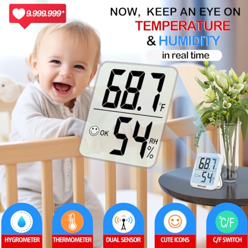 Antonki #1 CHOICE TEMP & HUMIDITY GAUGE - 2 PACK Room Thermometer For Home, 2 Pack Digital Temperature And Humidity Monitors For Home, Indoor Hygrometer Sensor thumb #1
