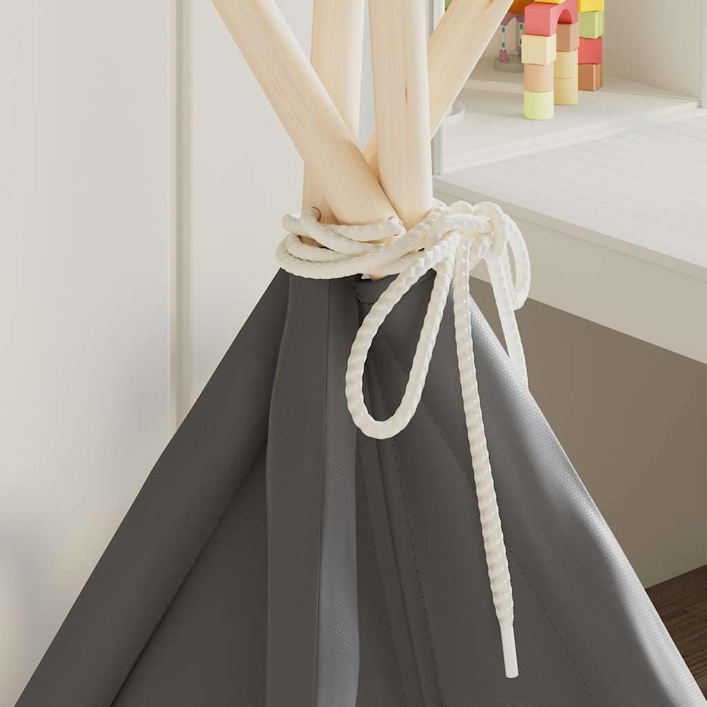 Tenda Tipi per bambini con tessuto in pelle di pesca e telaio in legno di pino, 120 x 120 x 150 cm, grigio, con finestra e borsa per il trasporto, per giardino, campeggio