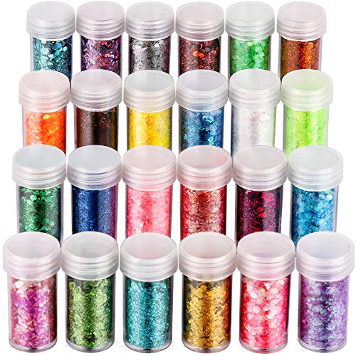 Chunky Glitter, YGDZ 24 Colors 240g Holographic Craft Glitter Sequins & Powder, Resin Glitter for Slime Jewelry Art Epoxy, Festival Cosmetic Glitter for Nail Body Face Hair