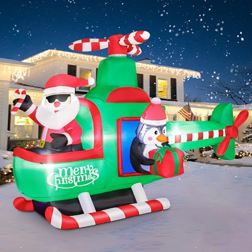 195 cm Inflatable Christmas Decoration, Inflatable Santa Claus + Plane + Penguin, Decoration with LED Lights Indoor/Outdoor, Party Christmas Inflatable Outdoor Garden Decorations