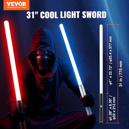 Image of VEVOR Light Sword, 2 Pack Light up Sword with 7 RGB Colors, 4 Sound Modes and Realistic Handle, Rechargeable Toy for Adults and Kids, Christmas Day, Halloween Cosplay, Birthday