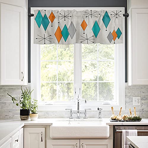 Artshowing Europen Modern Mid Century 1 Panel Tier Window Curtain Valance Rod Pocket Curtain Insulated Blackout Drape Short 54X18Inch For Kitchen Bathroom Or Small Window, Retro Prismatic #TOP1