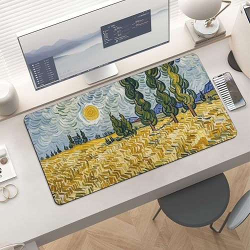 Desk Pad Protector 24x12 Inch Extended Wheat Fields and Cypress Trees Keyboard Mouse Mat miniatura 6