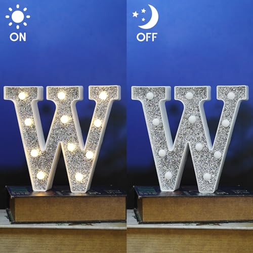 Image of Light Up Letters, Marquee Light Letter for Table Decorations, Glitter Light Up Signs for Prom, Events, or Engagement Party Decor, Featuring Alphabet & Number Lighted Letters, Letter W