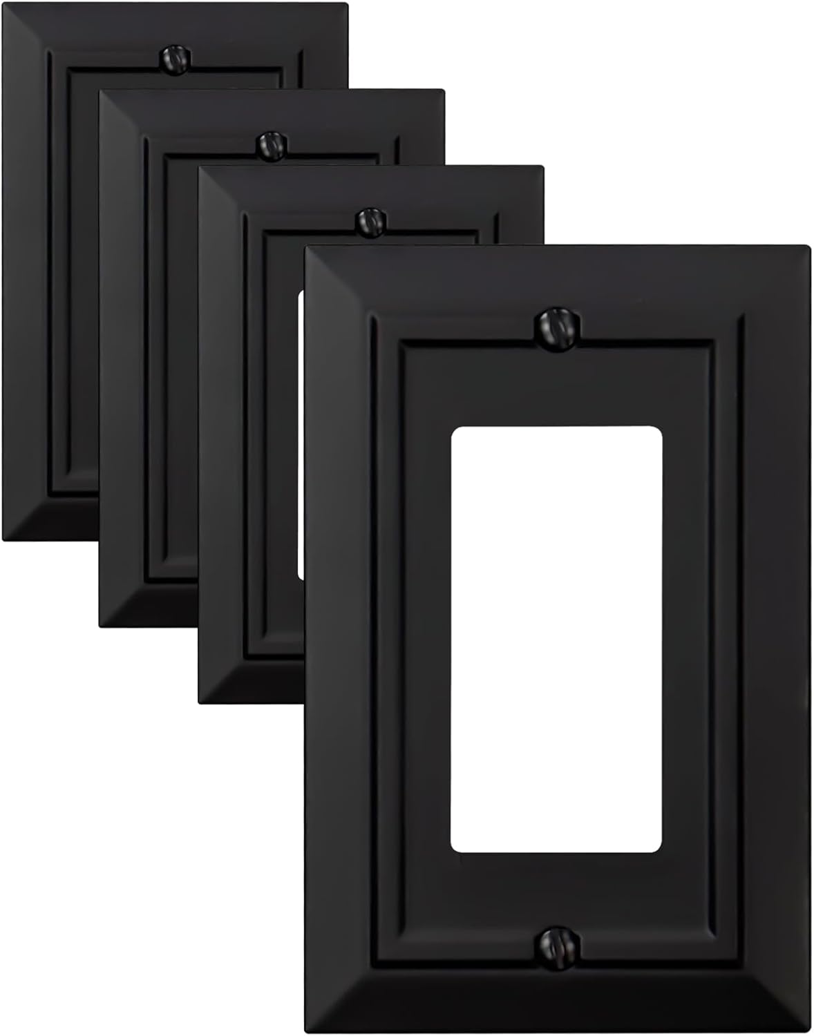Classic Architecture Wall Plates,Light Switch covers, Electrical Outlet Covers, Duplex receptacle wall plates,Mid Size Bamboo Fiber Material Switch plates Matte Black (1 Gang Decorator 4PK)