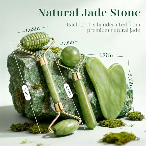 BAIMEI IcyMe Gua Sha and Jade Roller for Face, Natural Jade Face Roller with Ridge Design for Reducing Puffiness & Skin Firming,Facial Sculpting Tool, Self Care Gift for Women Men - Image 5