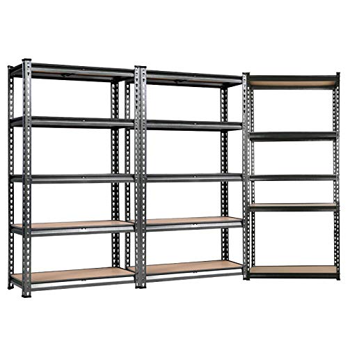 Giantz 3X 1.8M Garage Shelving, Warehouse Racking System Rack Storage Shelves Industrial Commercial Organize Capacity, 5 Steel Metal Adjustable 1000KG Assembly Easy Charcoal
