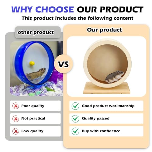 Hamsterrad Holz, Ø 15 cm Laufrad Hamster, Hamsterlaufrad aus Holz mit Geschlossener Lauffläche aus Kork, Kleintierzubehör Laufrad Motion, Geräuscharmes Laufrad, Korklaufrad für Kleine Haustiere