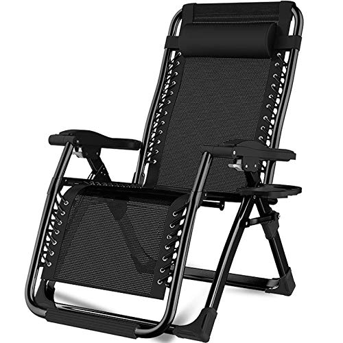 Oversized Zero Gravity Chair, Lawn Recliner, Reclining Patio Lounger Chair, Folding Portable Chaise, With Detachable Soft Cushion, Cup Holder, Adjustable Headrest, Support 500 Lbs. (Black Cushion) #TOP1