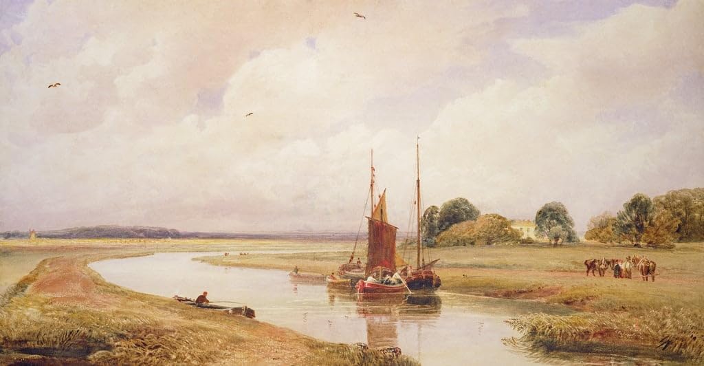 Canvas Artwork Pictures Print On Canvas Classic Painting Langrick Ferry on the River Witham Near Lincolnshire by Peter De Wint for Hallway Decor 60x90cm