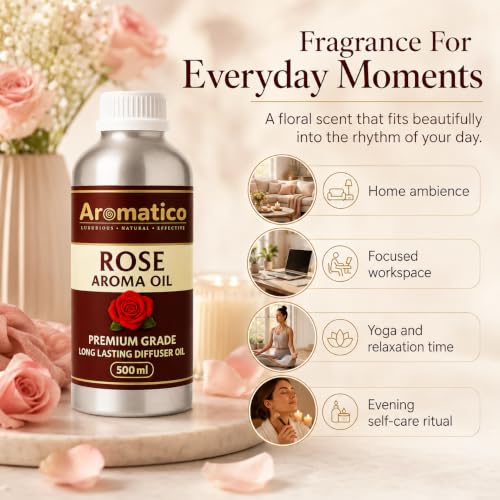 Image of AROMATICO Rose Diffuser Oil with Strong, Long-Lasting Aroma | Refresh Homes, Offices & Showrooms | Aromatherapy, Diffusers, Air Purifiers, Vaporizers - 500ML