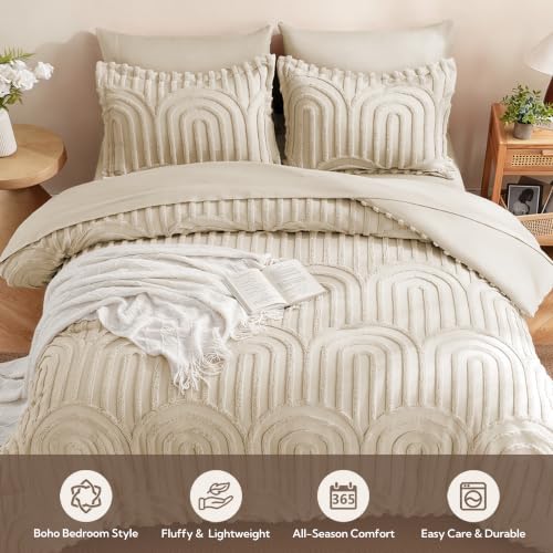 Image of MR&HM Boho Comforter Set King 7pcs, Linen Western Arch Tufted Bedding Set