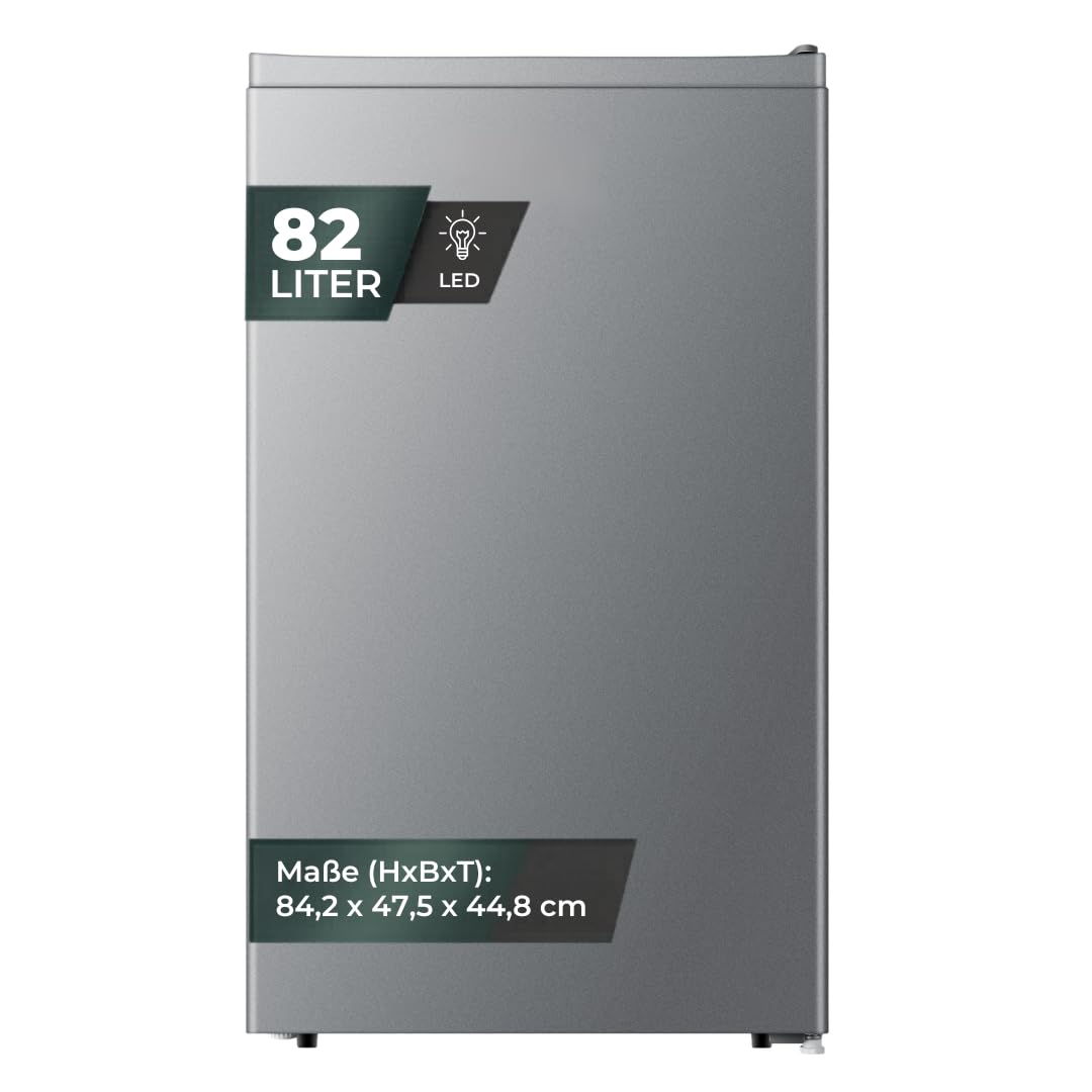 YUNA Kühlschrank SEREBRO E 94L Vollraumkühlschrank 84 cm 86 kWh/Jahr Türanschlag wechselbar 36 dB Silbern