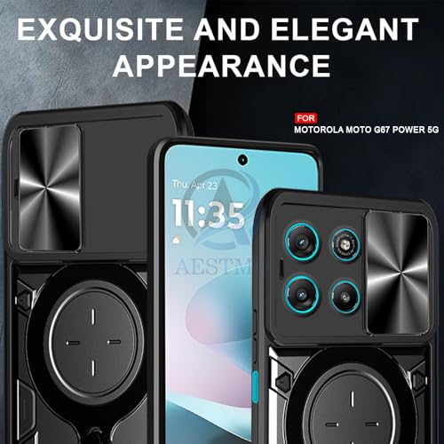 Image of AESTMO Armor Motorola Moto G67 Power / G57 Power 5G Bumper Back Case Cover | Ring Holder & CD Pattern Sliding Camera Shutter Cover | Back Case Cover for Motorola Moto G67 Power / G57 Power 5G (Black)