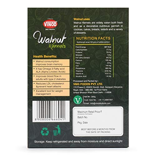 Image of Vinod Dry Fruits - 100% Natural & Premium Kernel Walnuts (500 Grams)