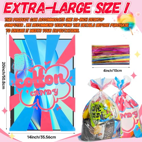 Image of LEOSINDA 25 Pcs Cotton Candy Bags with Ties, 14 x 20 Inch Cotton Candy with Print for Extra Large Fluffy Cotton Candy, Carnivals, Circus, Birthday Parties & Concession Stand Supplies