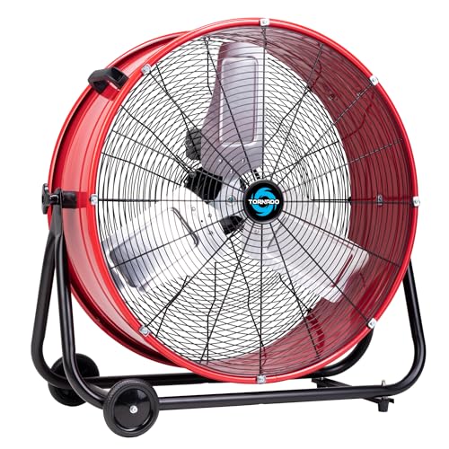 Image of Tornado 24 Inch High Velocity Drum Fan, 8800 CFM Heavy Duty Industrial Floor Fan, 3-Speed Tilt Adjustable Metal Blades, Wide Airflow, 8 FT Cord, UL Listed for Commercial Use