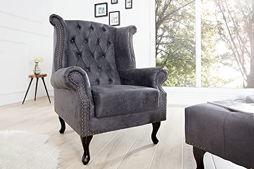 invicta INTERIOR riess-Ambiente Edler Chesterfield Ohrensessel antik grau mit Knopfheftung und Nietenbesatz Sessel Clubsessel Wohnzimmersessel – Bild 3