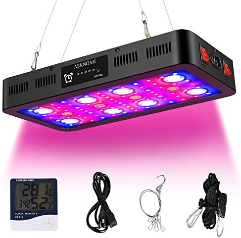 ARKNOAH 2400W Plant Growing Lamps with Timer Control, Full Spectrum LED Grow Light with Veg and Bloom Switches for Plants in Different Growing Stages with Daisy Chain and Thermometer Humidity Monitor