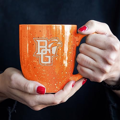 Image of Rico Industries NCAA Bowling Green Falcons Orange Personalized 16 oz Team Color Laser Engraved Speckled Ceramic Coffee Mug