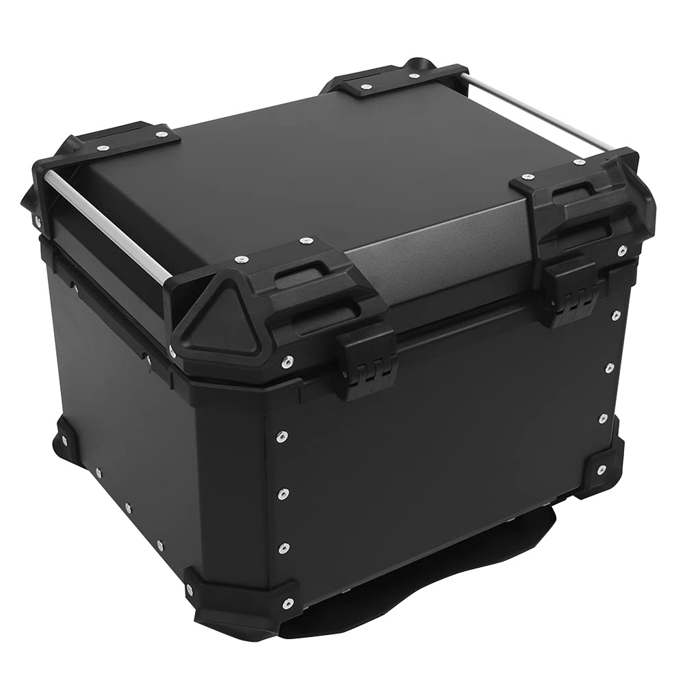 BigKing Motorrad Topcase 45L – Wasserdichter Motorradkoffer mit Schloss & 2 Schlüsseln, Universal Heckbox für Roller & Motorrad, CNC-Aluminium Gepäckbox (Schwarz)