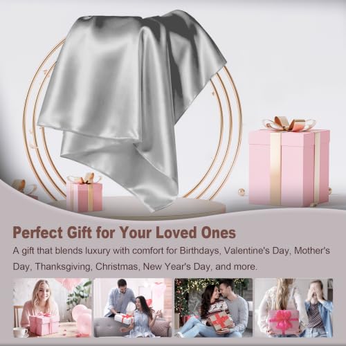 Image of LYSHIN Silk Pillow Cases 2 Pack Queen Size with Zipper, Silver Grey | 19 Momme Mulberry Silk Pillowcase for Skin and Hair, Anti-Acne, Hypoallergenic, Cooling, Beauty Sleep, Gifts for Women