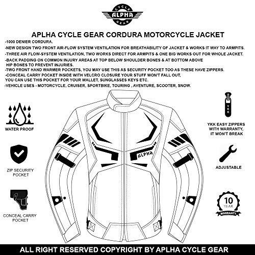 Alpha Cycle Gear ACG-V1 Motorcycle Jacket Mens Ce Armored Bikers Riding Racing Waterproof All Season Jacket thumb #2