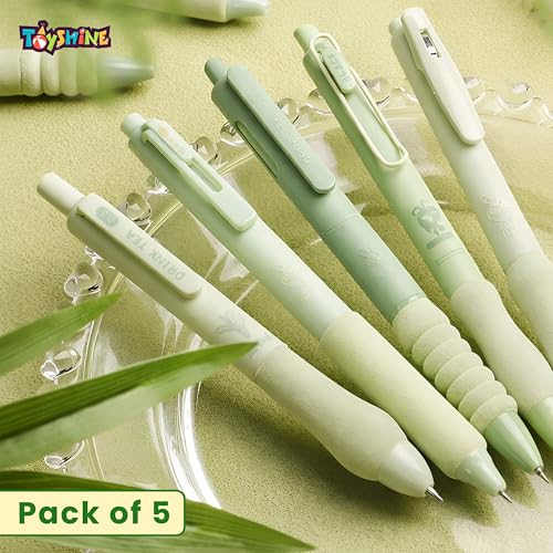 Image of Toyshine 0.5mm Set of 5 Soft Grip Smooth Writing Gel Pen for School Office & College | Kawaii Cute Stationery Pens for Notes Journaling & Daily Writing Best For Birthday Return Gift - Green