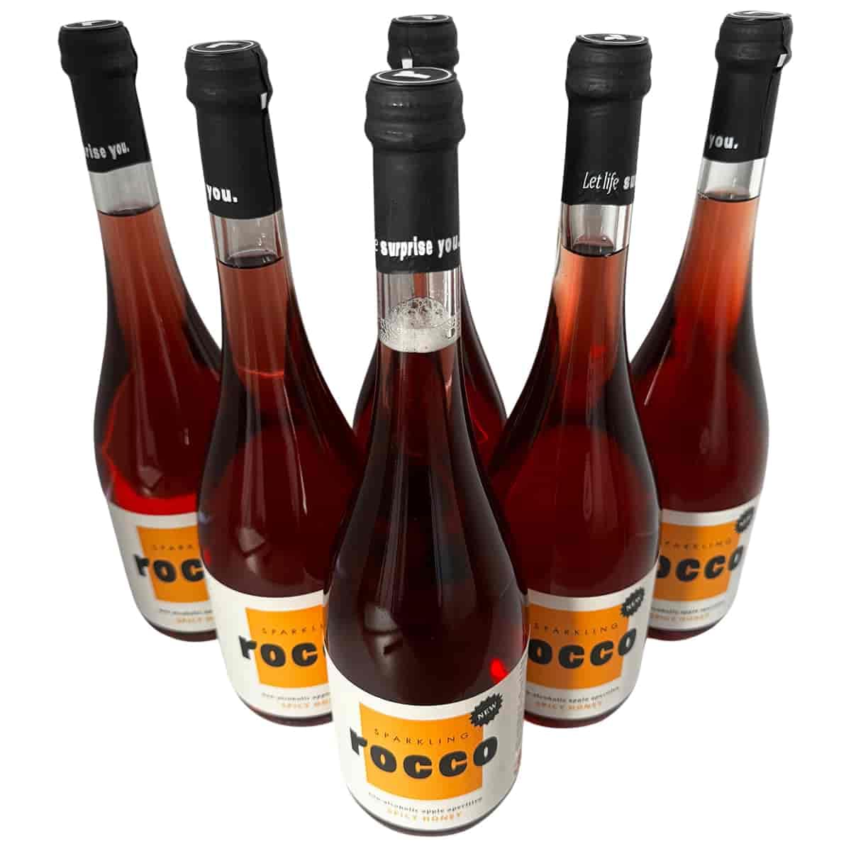 Sparkling Rocco – Spicy Honey 6×0,75L | Alkoholfreier Aperitif aus Südtirol | Kohlensäurehaltiges Apfelgetränk mit Ingwer, Honig & Limette | 4,5L Set | Rocco Weinsepphof