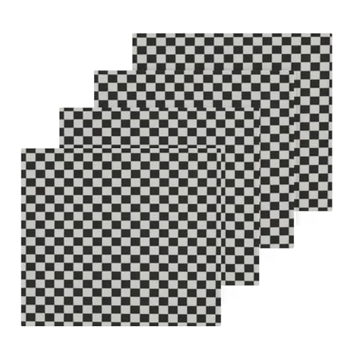 Flradish 4 Pack Checkered Black White Pure Cotton Washcloths 12 x 12 Inch Reusable Absorbent Soft Cotton Face Towels Fingertip Towels Set for Gym Towels,Hotel and Spa