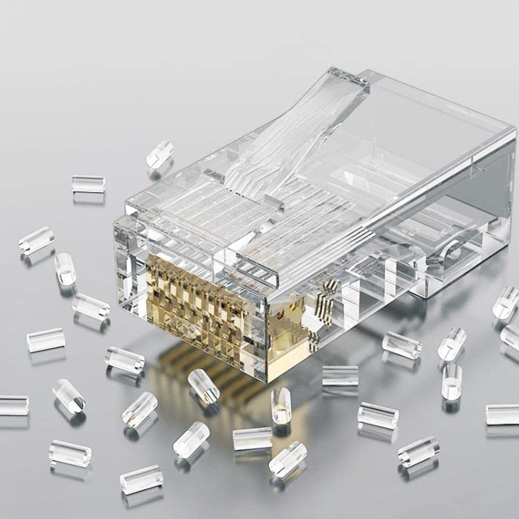 PrimeX Plus PX-CAT460 Cat6 RJ45 Konnektör, 100’lü Paket Cat6 Ethernet Jak Plug, Altın Kaplama 3 Tırnaklı RJ45 Kablo Ucu, Network LAN İnternet Kablosu Sonlandırma Konnektörü, Standart Cat6 Plug
